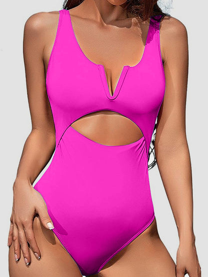 Cutout Notched Wide Strap One-Piece Swimwear