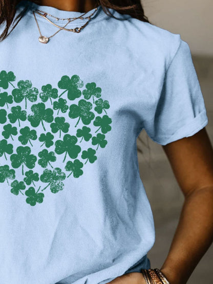 Full Size Lucky Clover Round Neck Short Sleeve T-Shirt