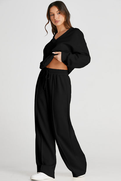 V-Neck Long Sleeve Top and Pants Active Set