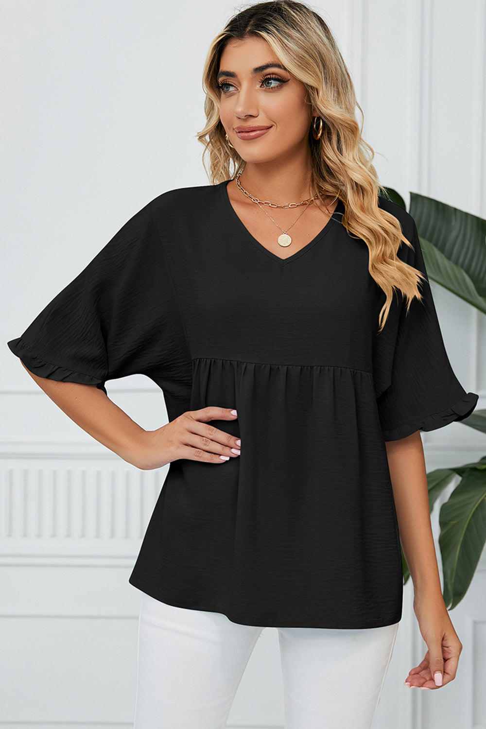 Peplum V-Neck Half Sleeve T-Shirt