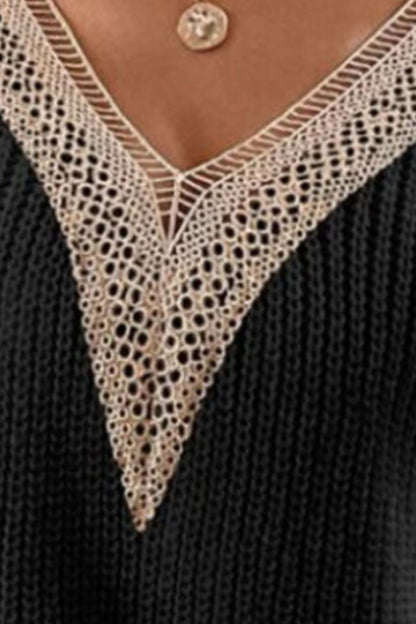 Openwork V-Neck Dropped Shoulder Sweater