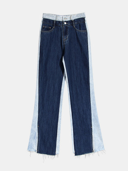 Contrast Button Fly Slit Frayed Hem Jeans