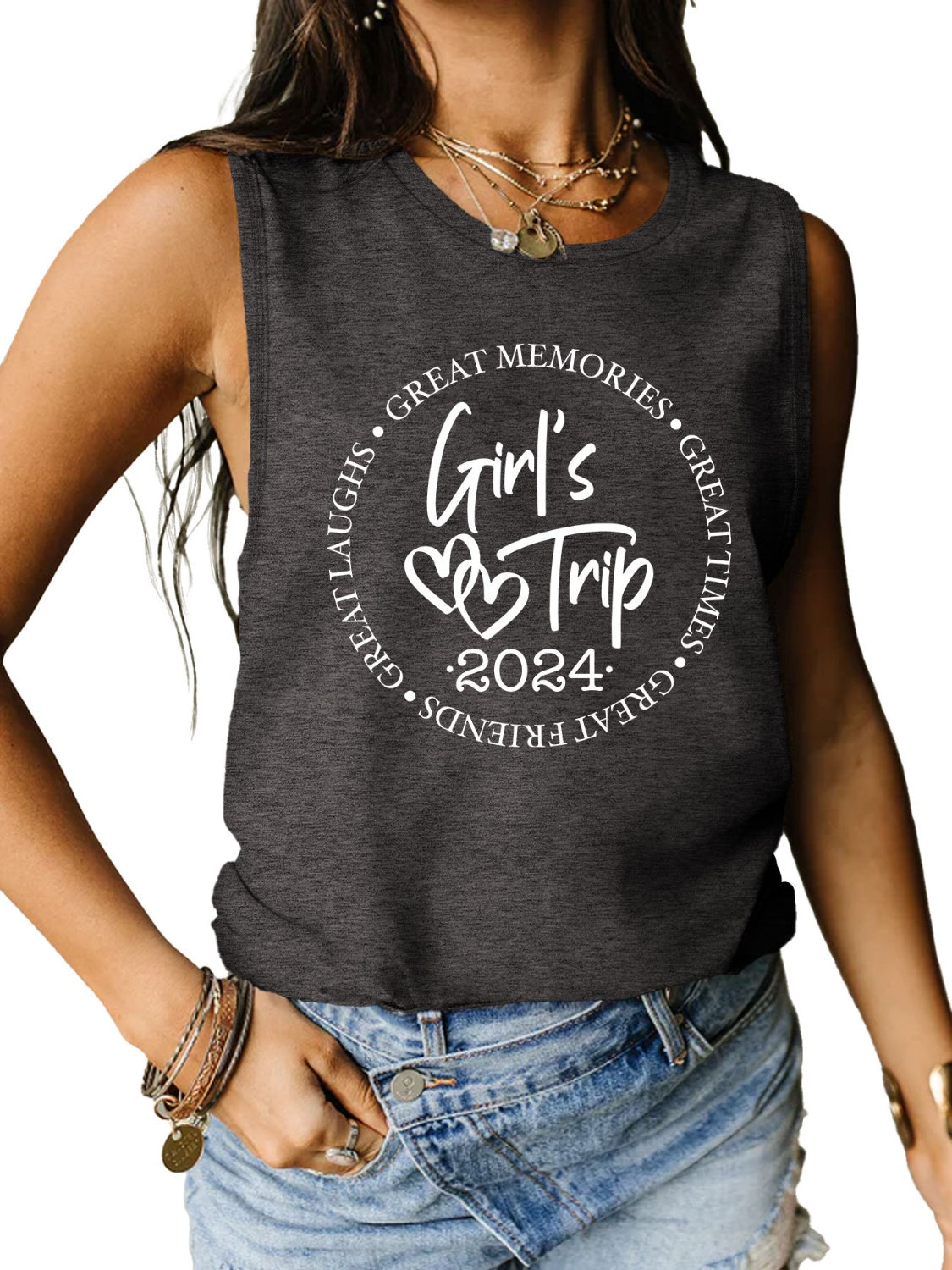 Letter Graphic Round Neck Tank