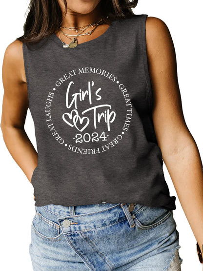 Letter Graphic Round Neck Tank