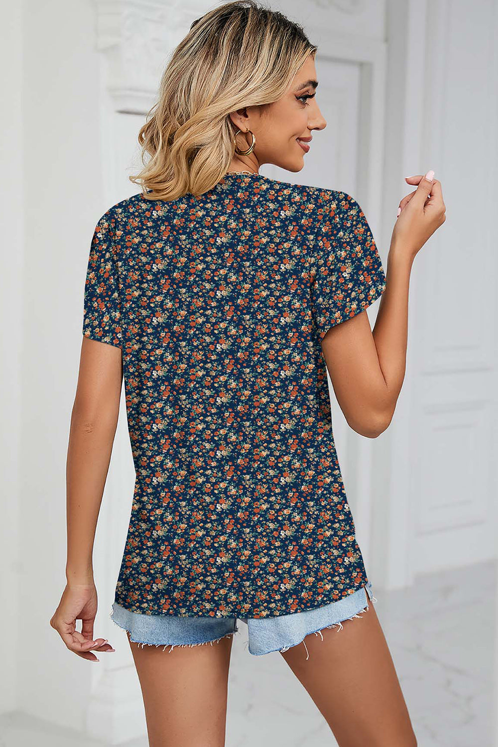 Floral V-Neck Short Sleeve T-Shirt