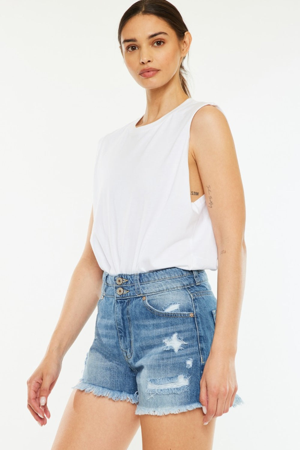 Kancan Full Size High Rise Raw Hem Denim Shorts