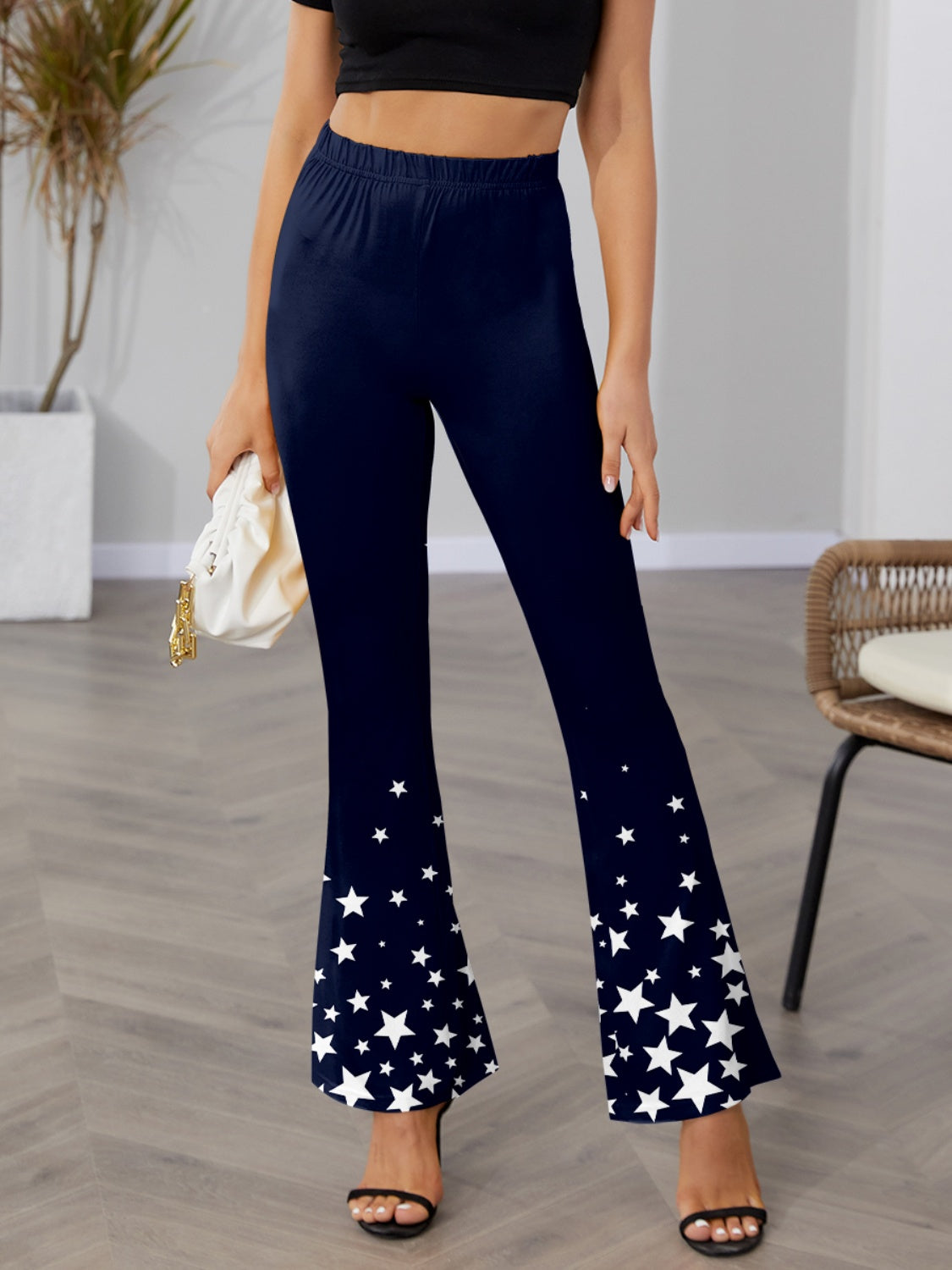 Star Elastic Waist Bootcut Pants