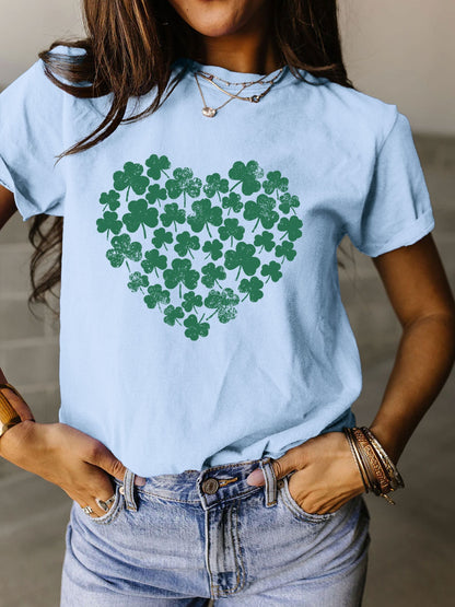 Full Size Lucky Clover Round Neck Short Sleeve T-Shirt