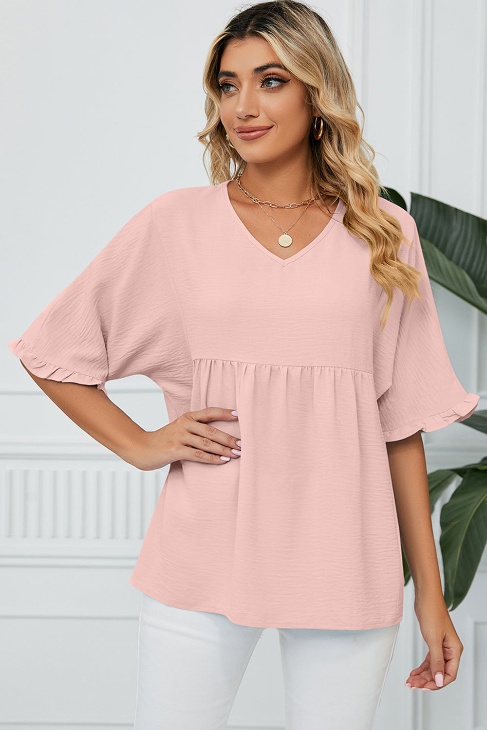 Peplum V-Neck Half Sleeve T-Shirt