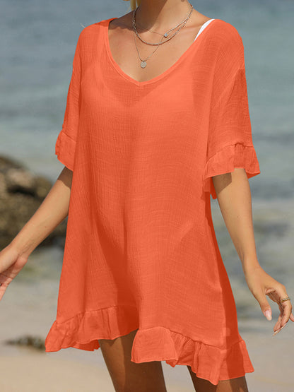 Tied Ruffled Half Sleeve Cover-Up