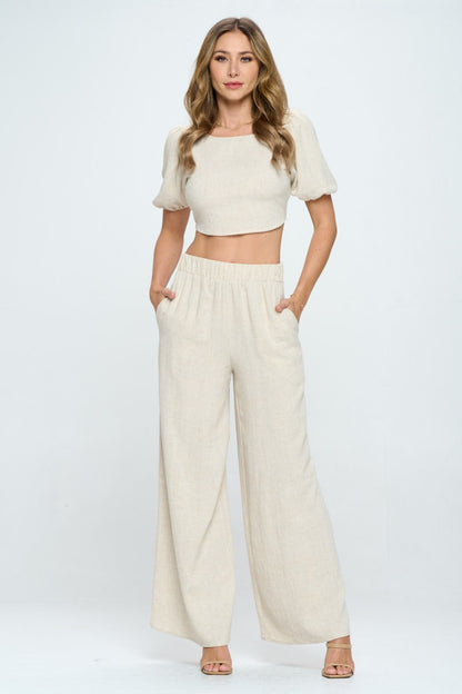 RENEE C Linen Wide Leg Pants with Pockets