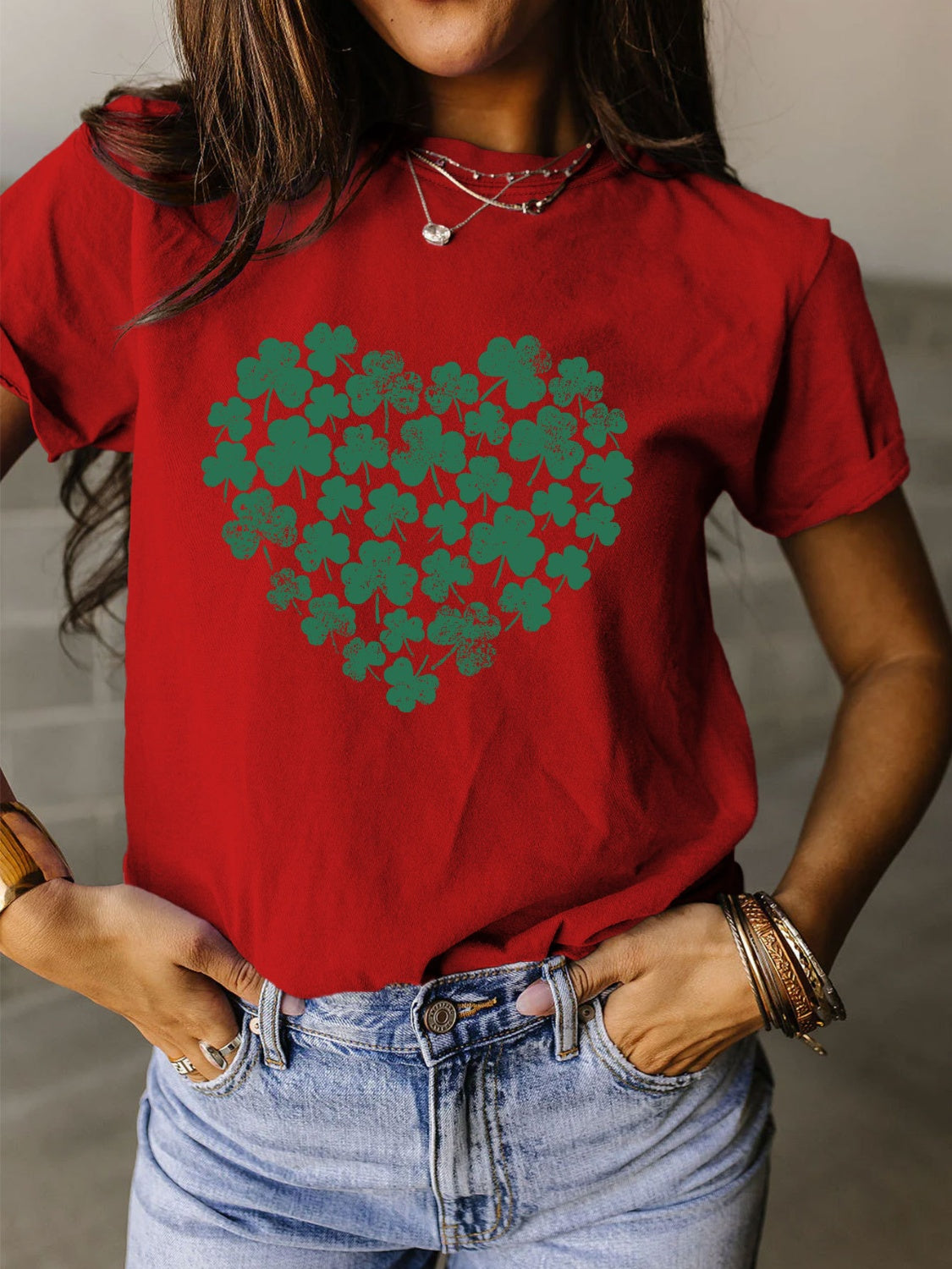 Full Size Lucky Clover Round Neck Short Sleeve T-Shirt