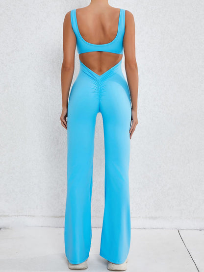 Cutout Wide Strap Scoop Neck Active Jumpsuit