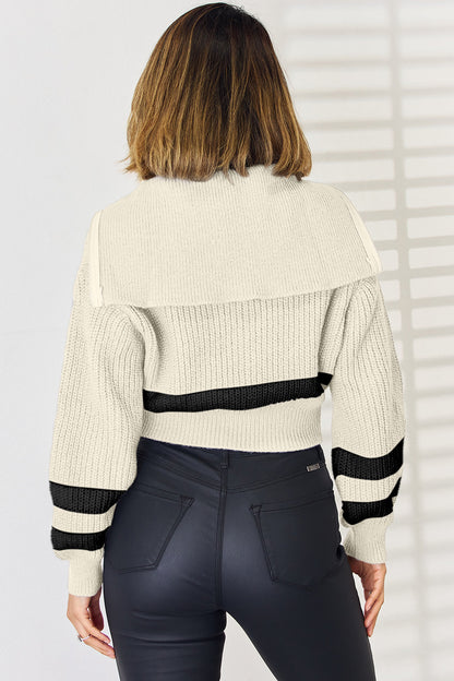 Striped Zip Up Dropped Shoulder Cardigan