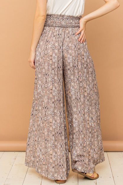 And The Why Printed Smocked Slit Printed Midi Skirt