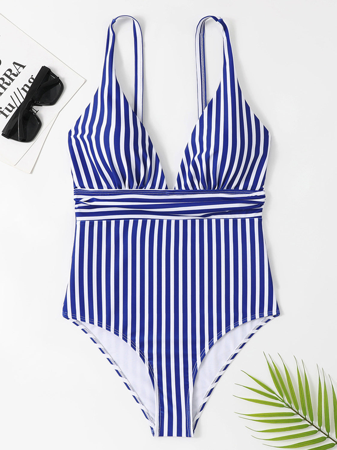 Striped Plunge Sleeveless One-Piece Swimwear