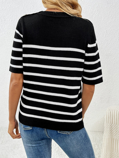 Striped Round Neck Half Sleeve Knit Top