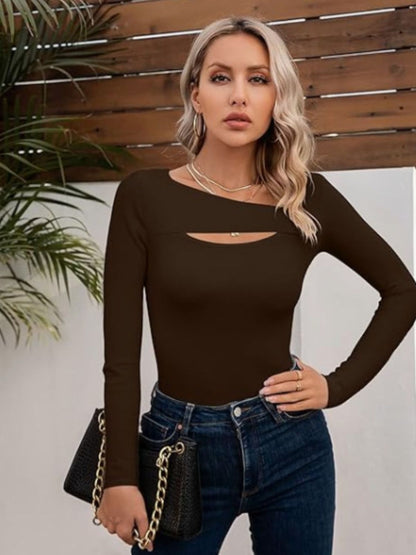 Asymmetrical Neck Long Sleeve T-Shirt