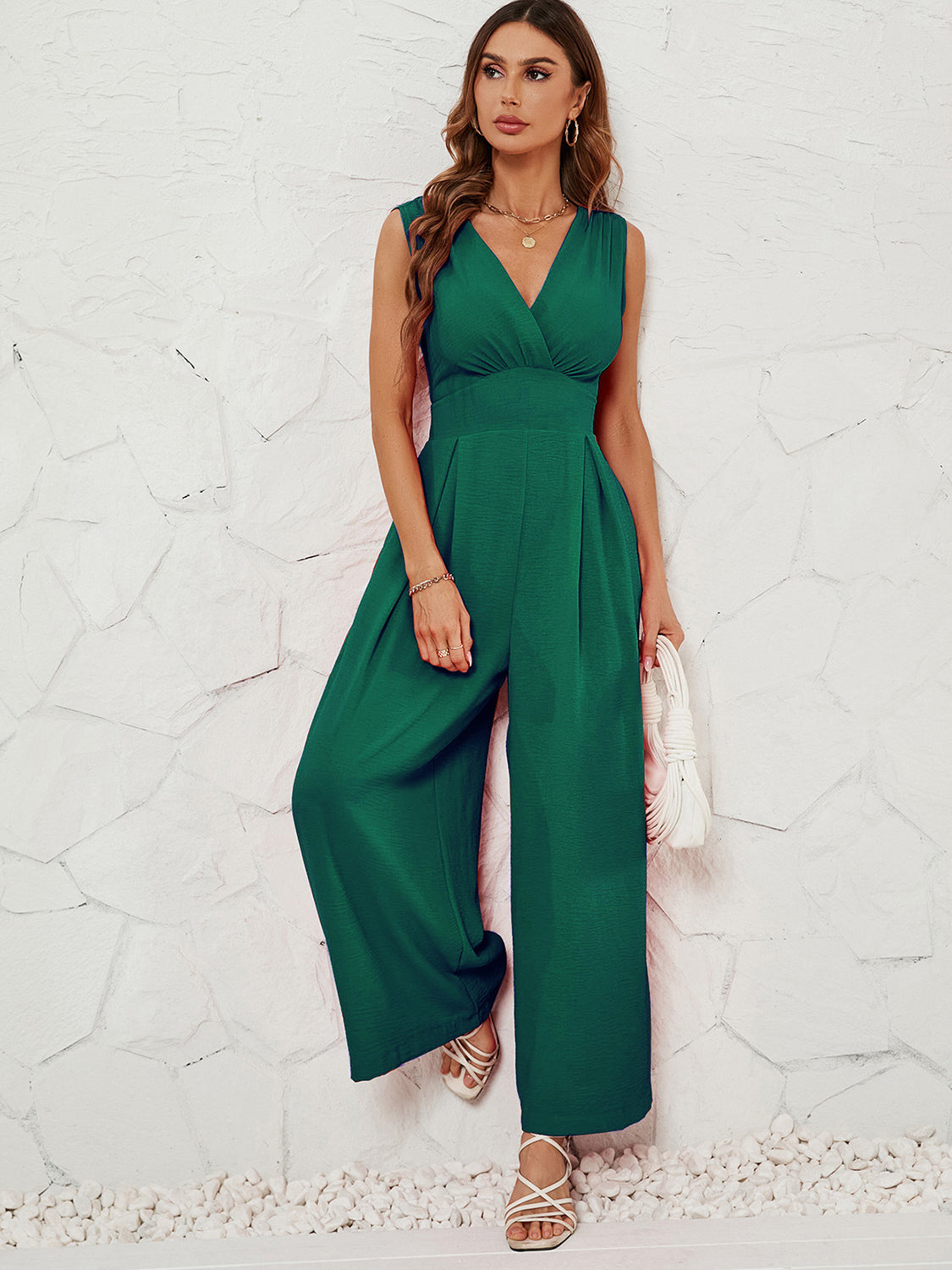 Surplice Wide Strap Jumpsuit with Pockets