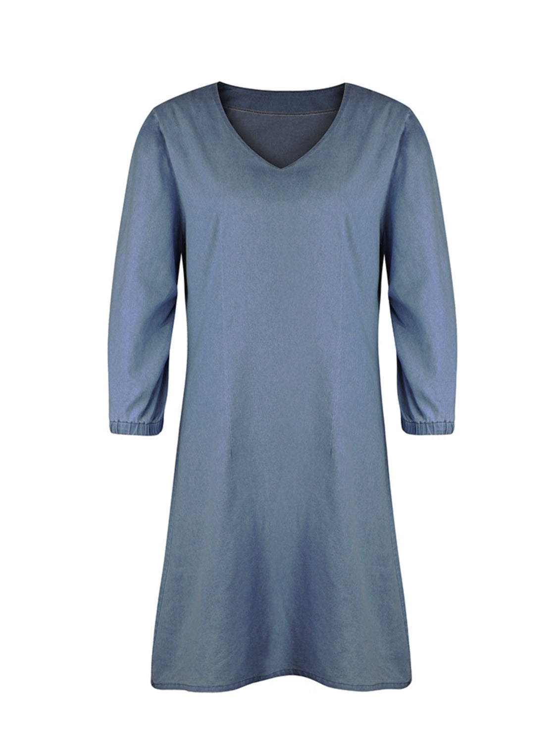 Full Size V-Neck Half Sleeve Denim Dress