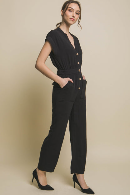 Love Tree Button Up Front Pocket Jumpsuit