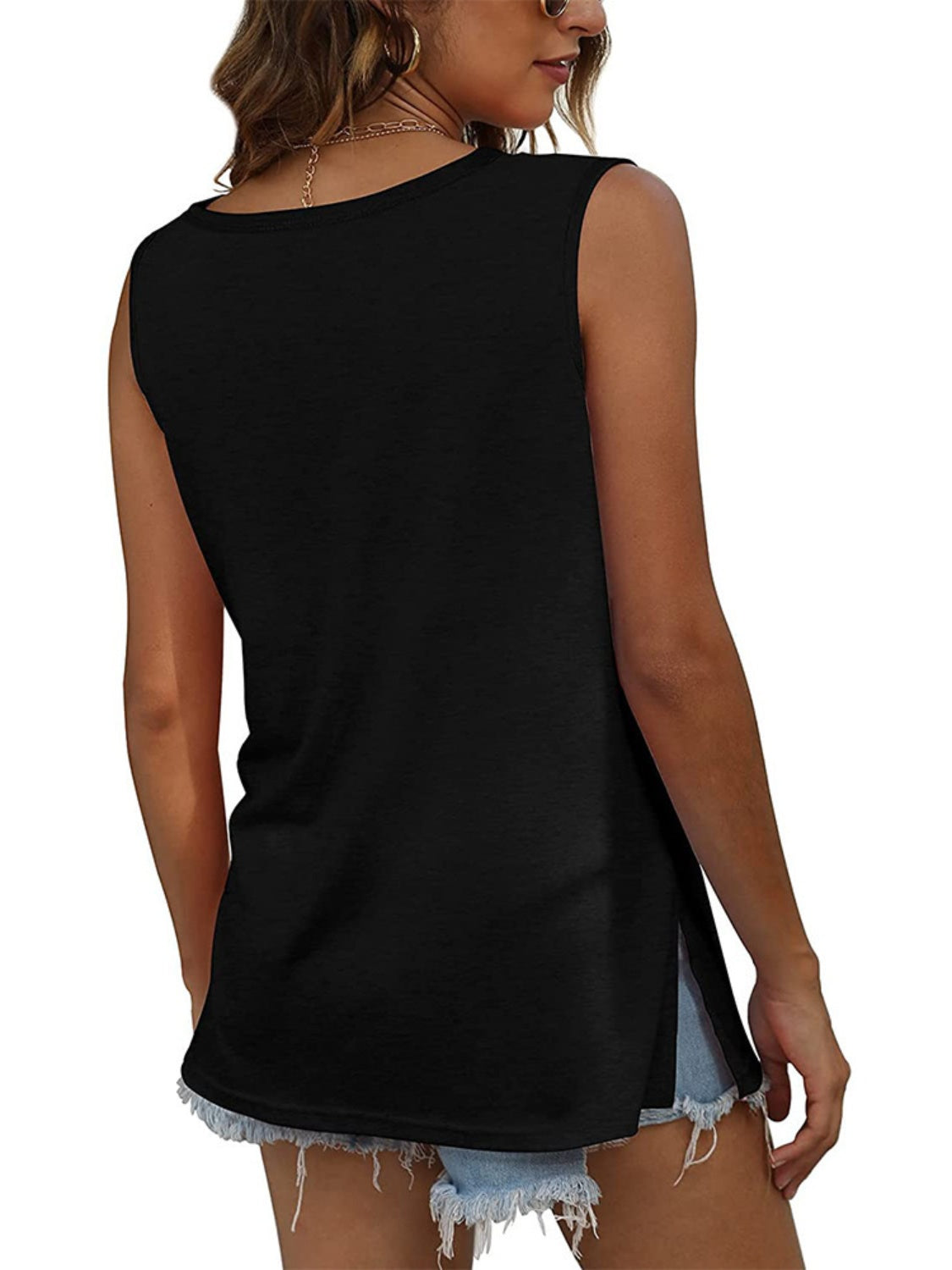 Full Size Quarter Snap V-Neck Wide Strap Tank