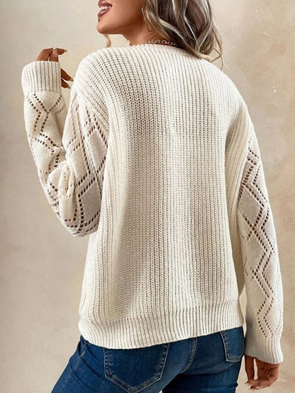 Openwork V-Neck Dropped Shoulder Sweater