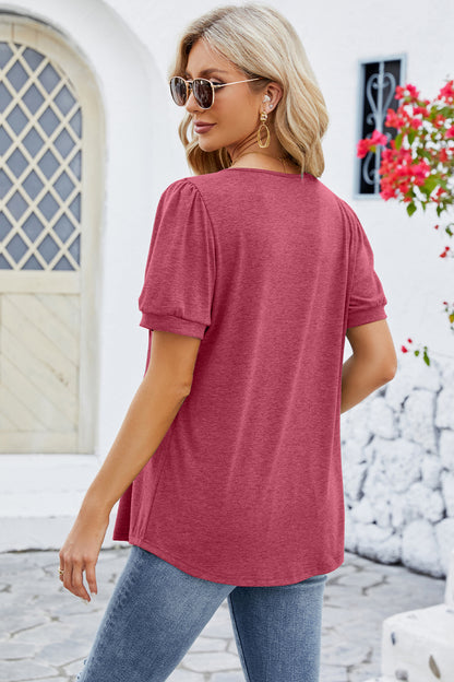 Ruched Scoop Neck Short Sleeve Blouse