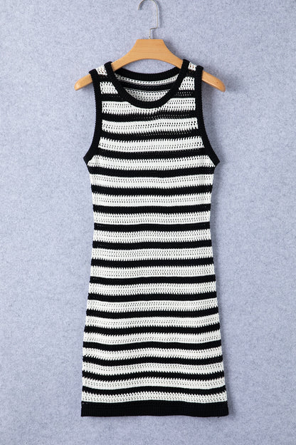 Openwork Striped Wide Strap Knit Dress