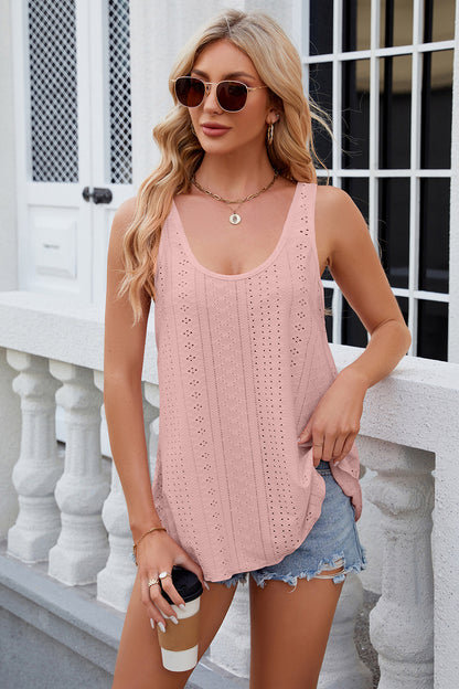 Eyelet Scoop Neck Wide Strap Tank