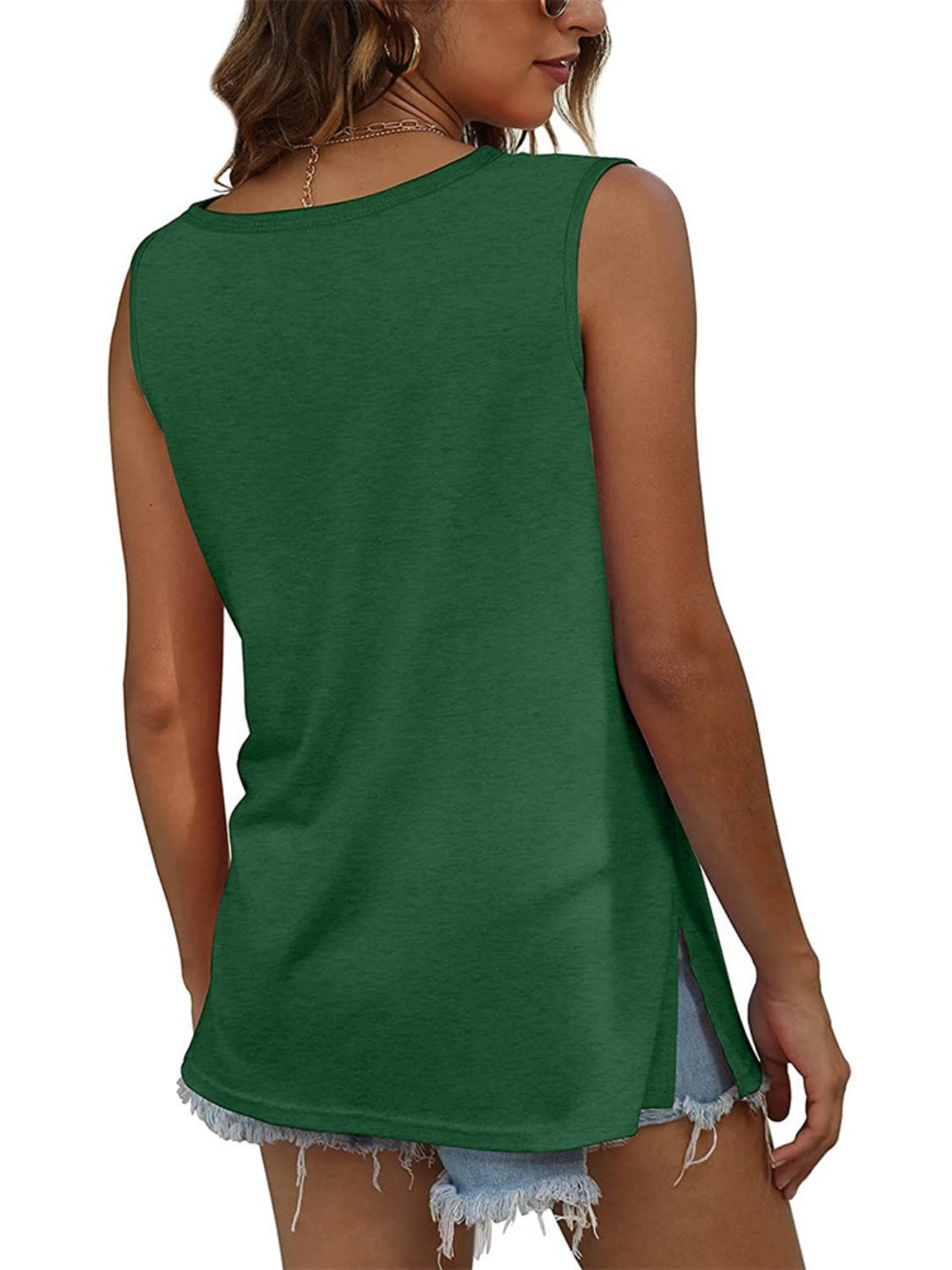 Full Size Quarter Snap V-Neck Wide Strap Tank