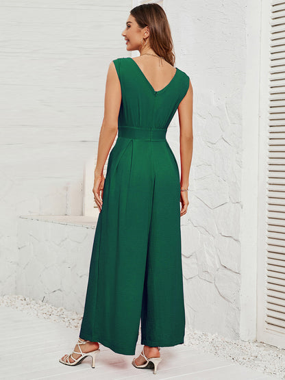 Surplice Wide Strap Jumpsuit with Pockets