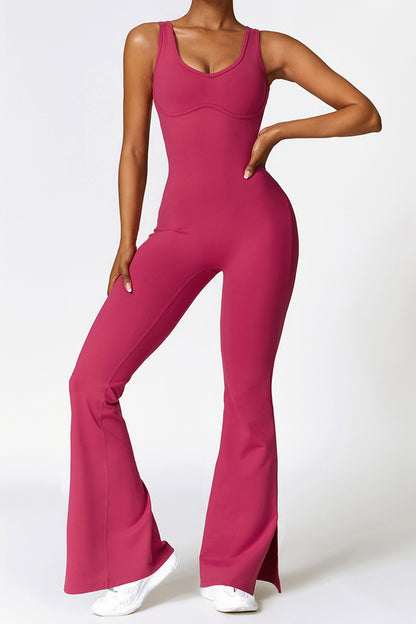 Basic Bae Sleeveless Bootcut Slit Active Jumpsuit