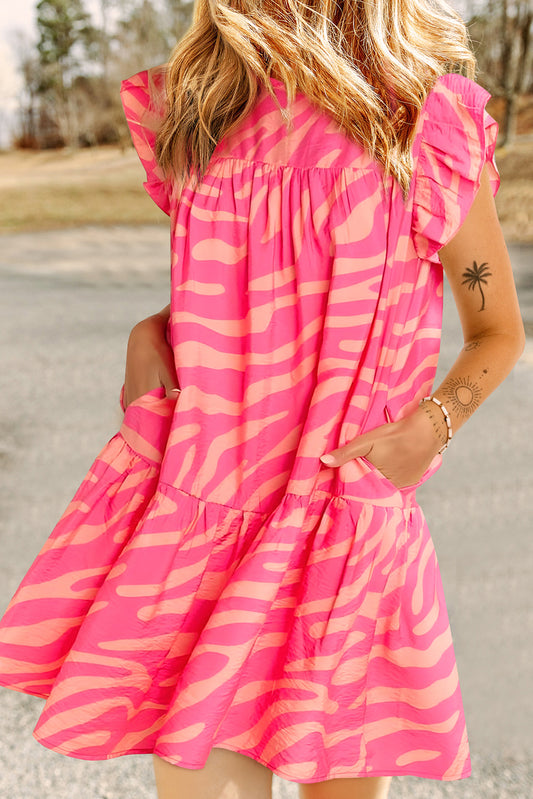 Ruffled Printed Cap Sleeve Mini Dress