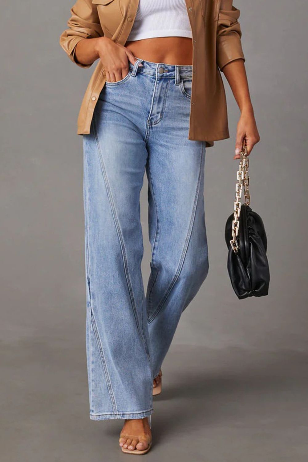 High Waist Straight Jeans with Pockets