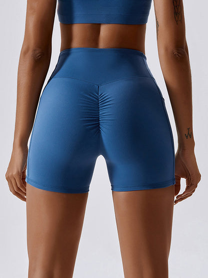 Ruched Pocketed High Waist Active Shorts