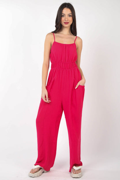 VERY J Pintuck Detail Woven Sleeveless Jumpsuit