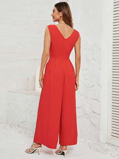 Surplice Wide Strap Jumpsuit with Pockets