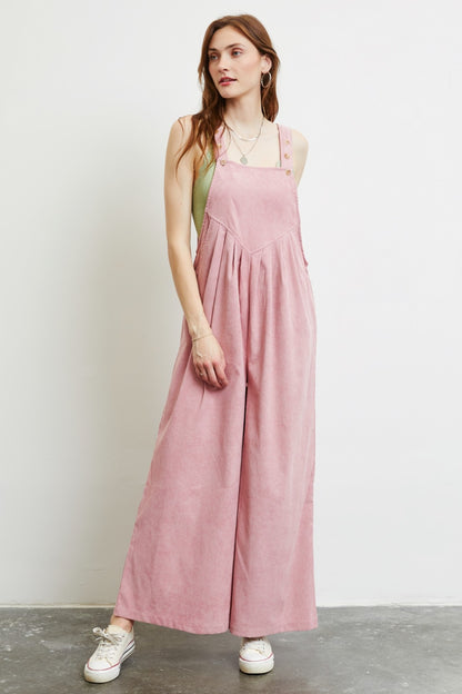 HEYSON Full Size Corduroy Sleeveless Wide-Leg Overall