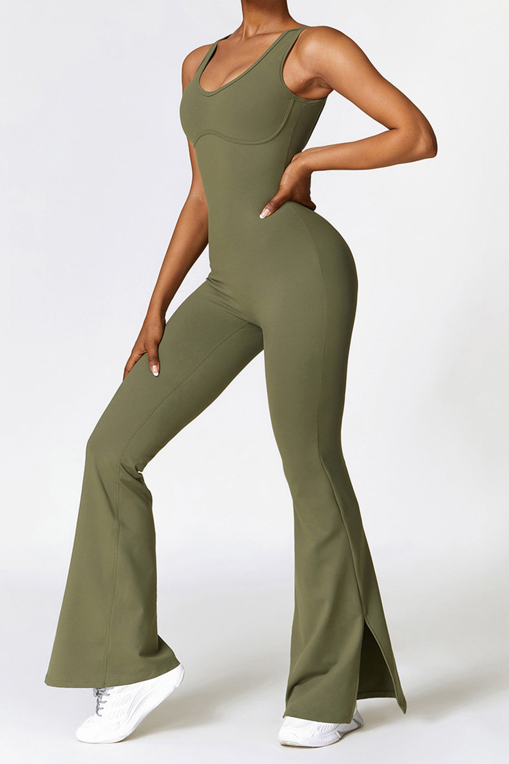 Basic Bae Sleeveless Bootcut Slit Active Jumpsuit