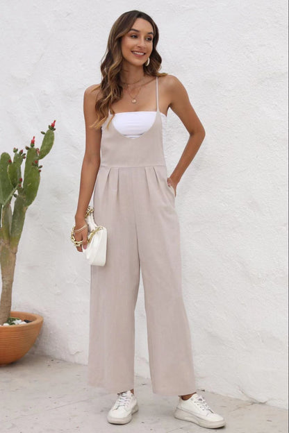 Tie Back Sleeveless Wide Leg Jumpsuit