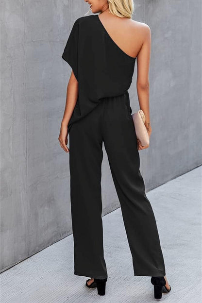 Single Shoulder Short Sleeve Jumpsuit