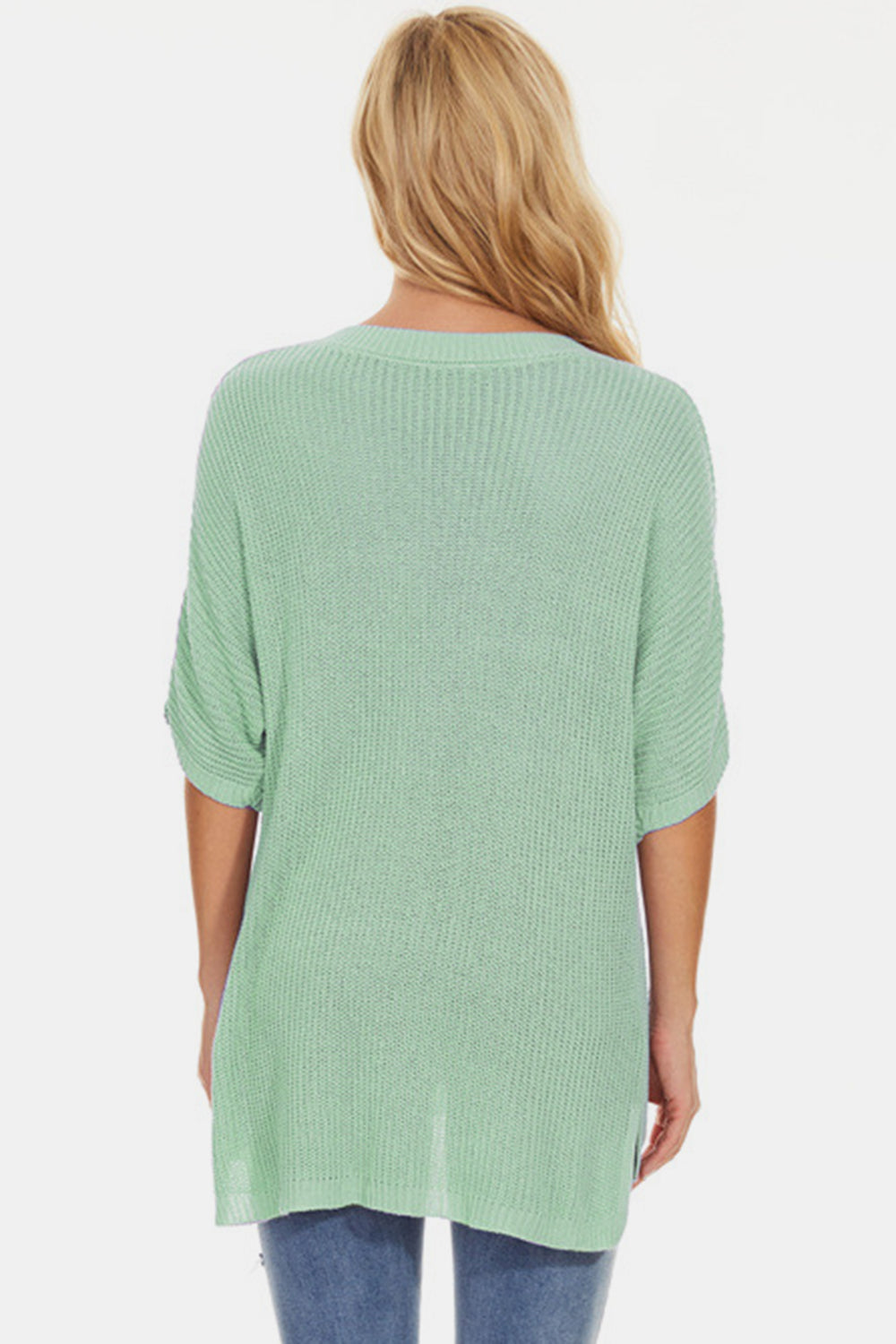 Pocketed V-Neck Half Sleeve Knit Top