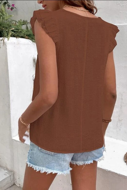 Full Size Ruffled V-Neck Cap Sleeve Blouse