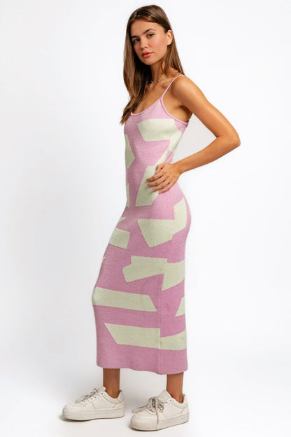 Tasha Apparel Abstract Contrast Maxi Sweater Cami Dress