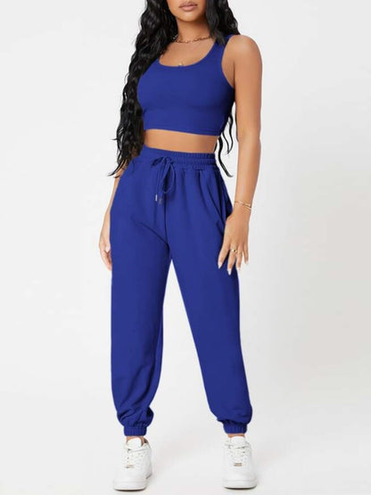 Wide Strap Top and Drawstring Joggers Set