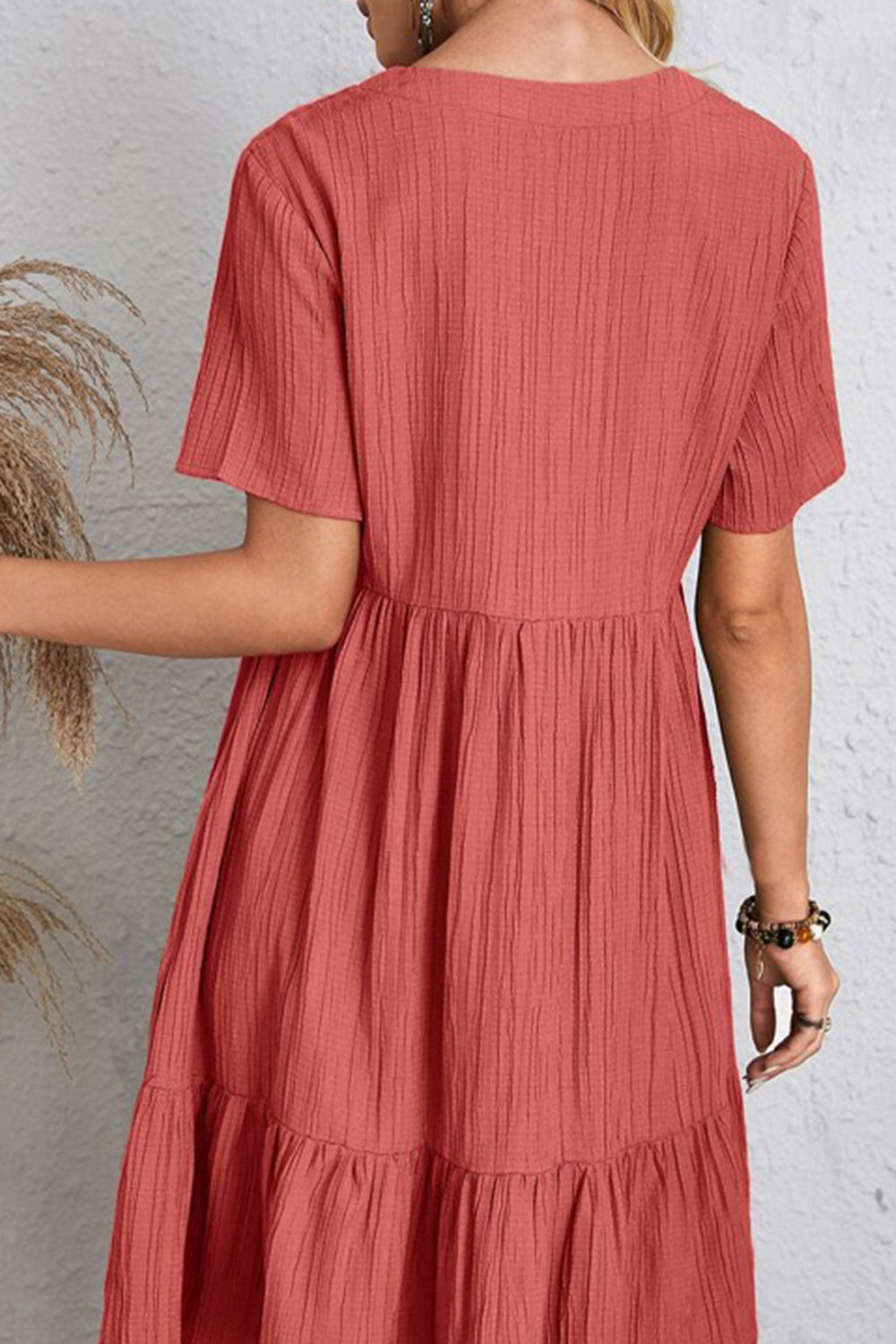 Full Size Ruched V-Neck Short Sleeve Dress