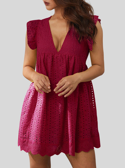 Ruffled Eyelet Cap Sleeve Mini Dress