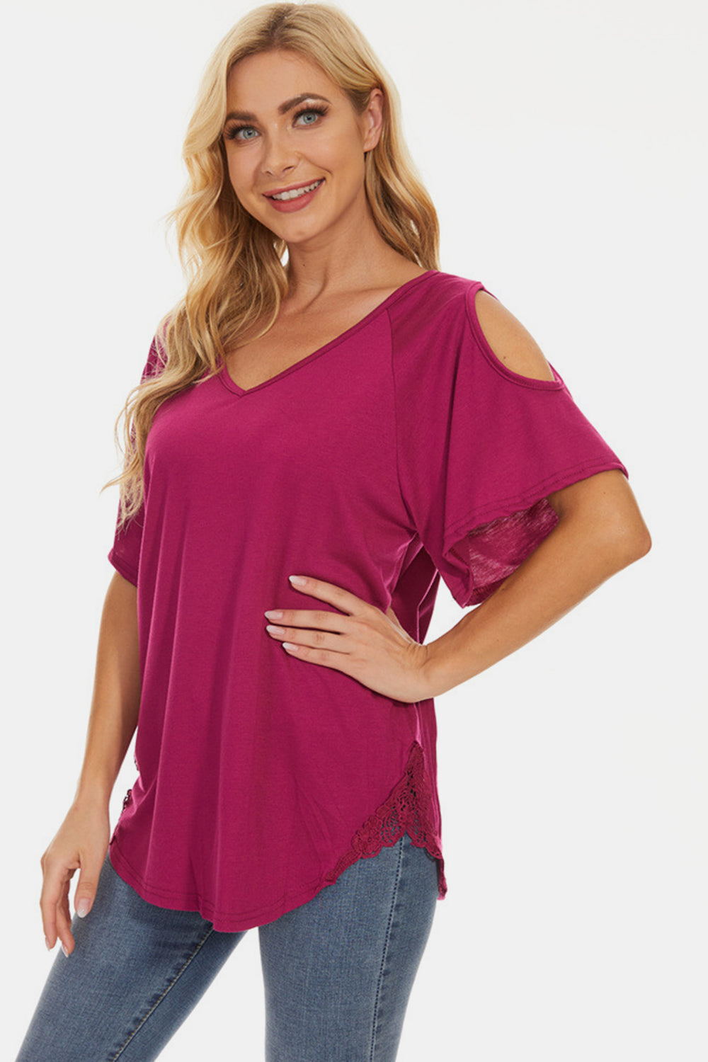 Cutout V-Neck Short Sleeve T-Shirt