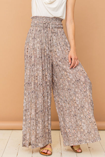 And The Why Printed Smocked Slit Printed Midi Skirt